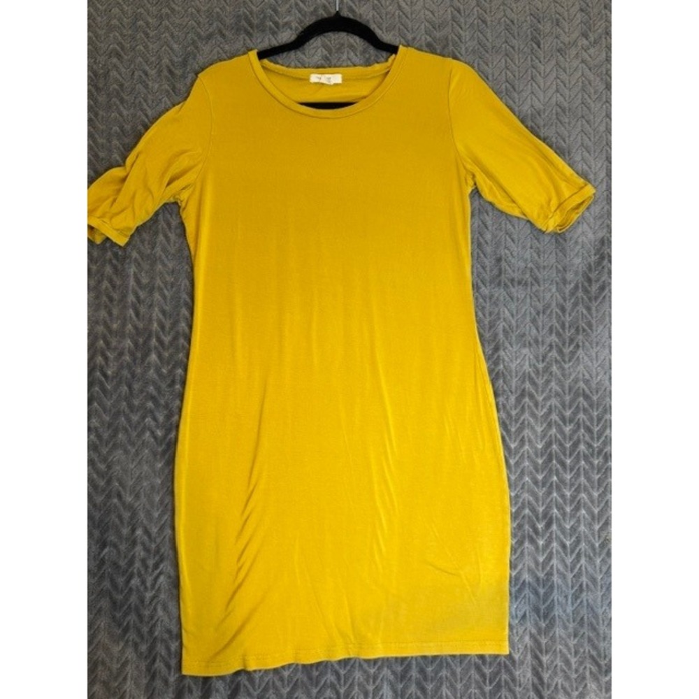 Carapace Womens Yellow Elbow Sleeve Crew Neck Shift T-Shirt Dress XL 0056